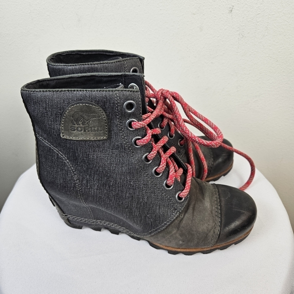 Sorel PDX Wedge Boots Gray Canvas Leather Women's Shoes Size 9.5 NL2796-089